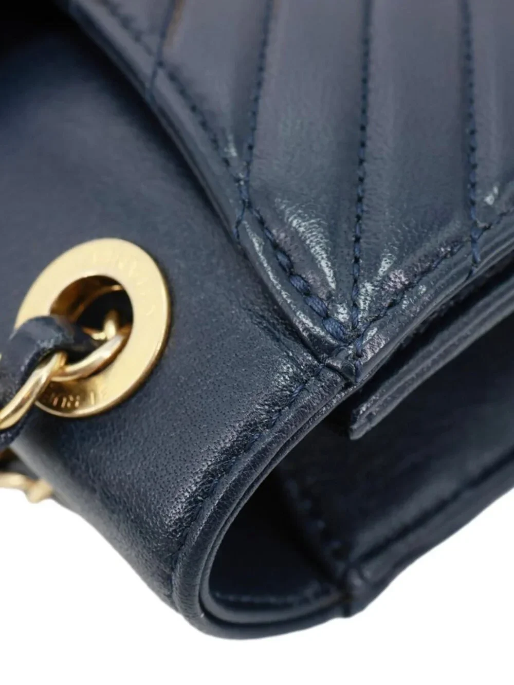 Chanel  Collar and Tie Flap Mini Chevron Sheepskin Leather Crossbody Bag Navy Bl